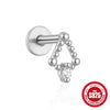 Women's Silver Flat Bottom Internal Thread Piercing Cartilage Ear Stud With Love Butterfly Stacked Design And Flower Pattern Electroplated