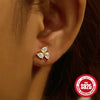 Women's Silver Flat Bottom Internal Thread Piercing Cartilage Ear Stud With Love Butterfly Stacked Design And Flower Pattern Electroplated