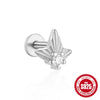 Women's Silver Flat Bottom Internal Thread Piercing Cartilage Ear Stud With Love Butterfly Stacked Design And Flower Pattern Electroplated
