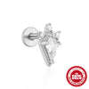 Women's Silver Flat Bottom Internal Thread Piercing Cartilage Ear Stud With Love Butterfly Stacked Design And Flower Pattern Electroplated