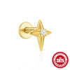 Women's Silver Flat Bottom Internal Thread Piercing Cartilage Ear Stud With Love Butterfly Stacked Design And Flower Pattern Electroplated
