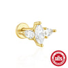 Women's Silver Flat Bottom Internal Thread Piercing Cartilage Ear Stud With Love Butterfly Stacked Design And Flower Pattern Electroplated