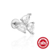 Women's Silver Flat Bottom Internal Thread Piercing Cartilage Ear Stud With Love Butterfly Stacked Design And Flower Pattern Electroplated