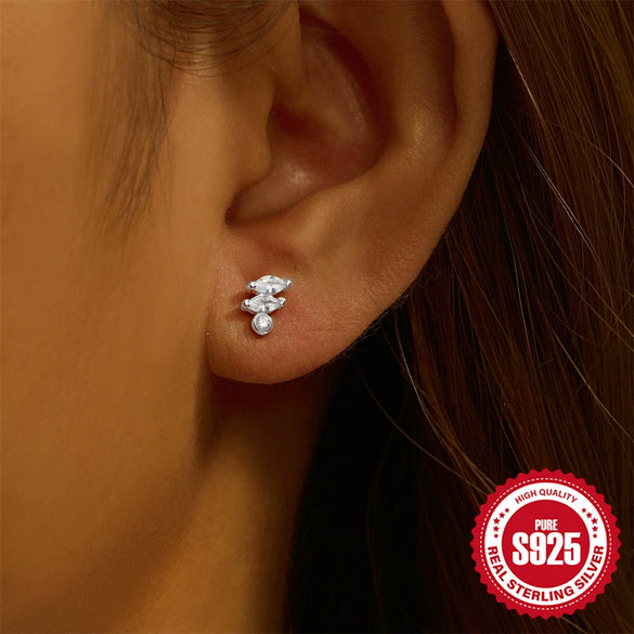 Women's Silver Flat Bottom Internal Thread Piercing Cartilage Ear Stud With Love Butterfly Stacked Design And Flower Pattern Electroplated