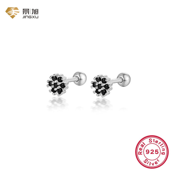 Women's 925 Silver Flower Inlaid Colorful Zircon Electroplated Earrings