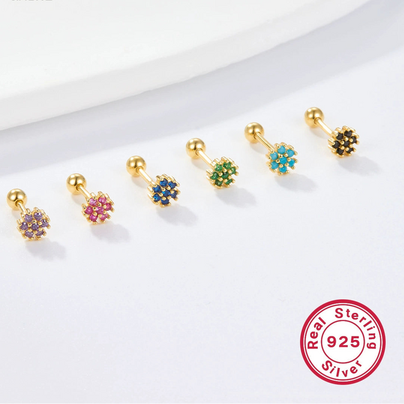 Women's 925 Silver Flower Inlaid Colorful Zircon Electroplated Earrings