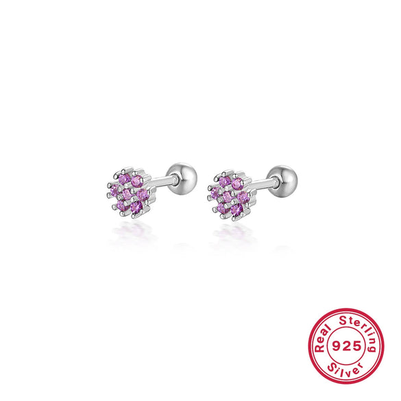 Women's 925 Silver Flower Inlaid Colorful Zircon Electroplated Earrings