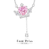 Women's 925 Silver Geometric Heart Love Crown Pendant Necklace With Tassel And Zircon