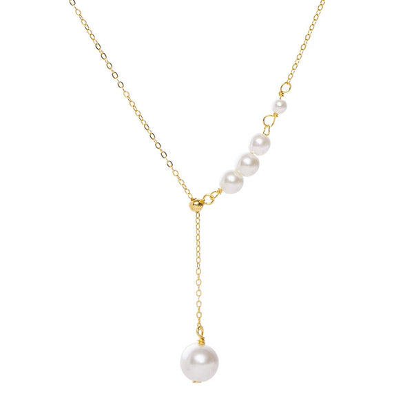 Women's Silver Geometric Imitation Pearl Pendant Necklace With Tassel Detail Cross Chain And Electroplated Light Luxury Design