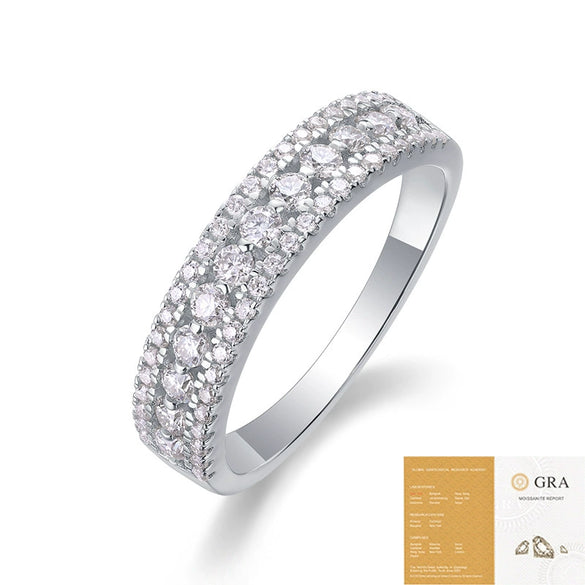 Women's 925 Silver Geometric Moissanite Ring Set With Diamonds