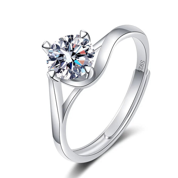 Women's 925 Silver Geometric Open Ring With Four Claw Inlay Electroplated Simple Fashion Jewelry