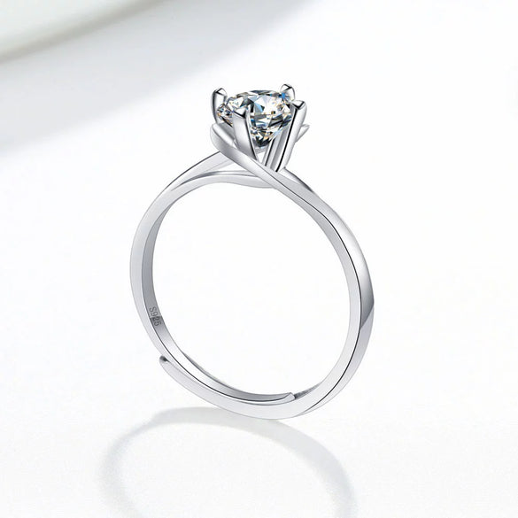 Women's 925 Silver Geometric Open Ring With Four Claw Inlay Electroplated Simple Fashion Jewelry