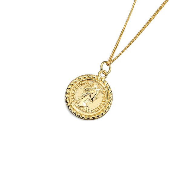 Women's Silver Geometric Portrait Round Coin Necklace Copper Electroplating Accessories