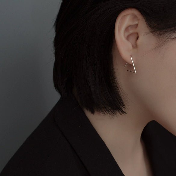 Women's 925 Silver Geometric Triangle Earrings With Electroplated Finish Simple Minimalist Style