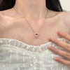 Women's 925 Silver Heart Pendant Necklace With Double Ring Cross Chain Micro Inlay Light Luxury Clavicle Chain