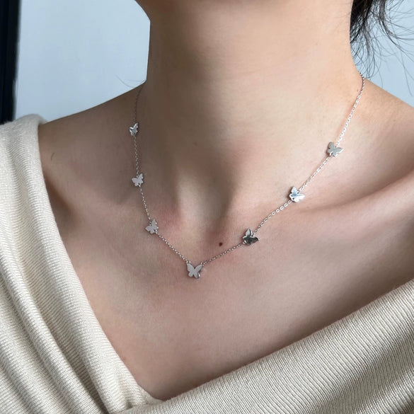 Women's 925 Silver Insectshaped Butterfly Clavicle Chain Necklace With Electroplating