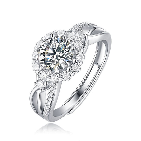 Women's 925 Silver 18K Gold Plated Round Groupset Moissanite Inlay Geometric Sweet Minimalist Ring