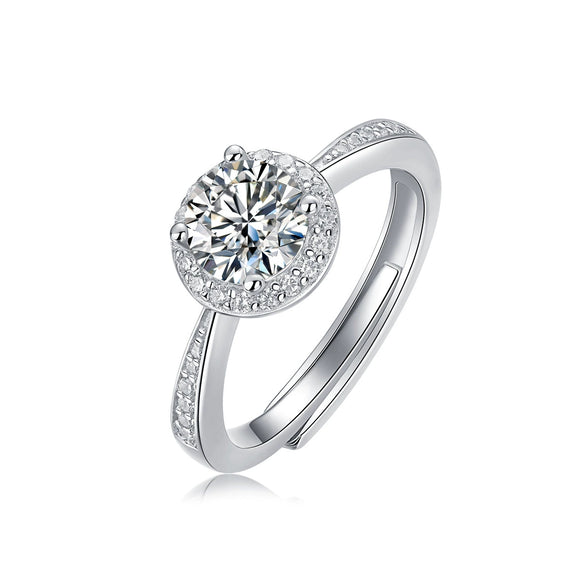 Women's 925 Silver 18K Gold Plated Round Groupset Moissanite Inlay Geometric Sweet Minimalist Ring