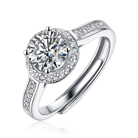 Women's 925 Silver 18K Gold Plated Round Groupset Moissanite Inlay Geometric Sweet Minimalist Ring