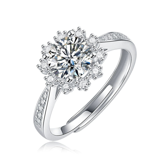 Women's 925 Silver 18K Gold Plated Round Groupset Moissanite Inlay Geometric Sweet Minimalist Ring