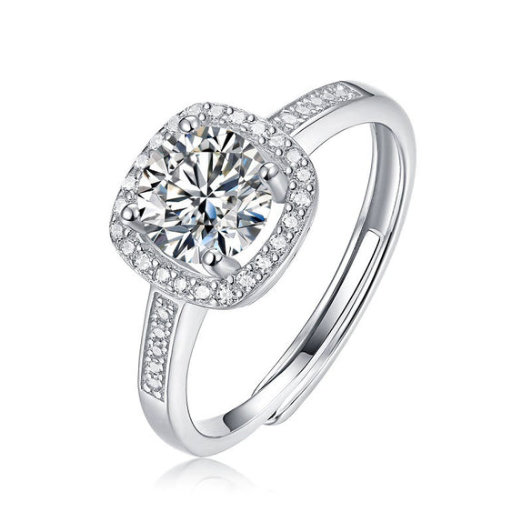 Women's 925 Silver 18K Gold Plated Round Groupset Moissanite Inlay Geometric Sweet Minimalist Ring