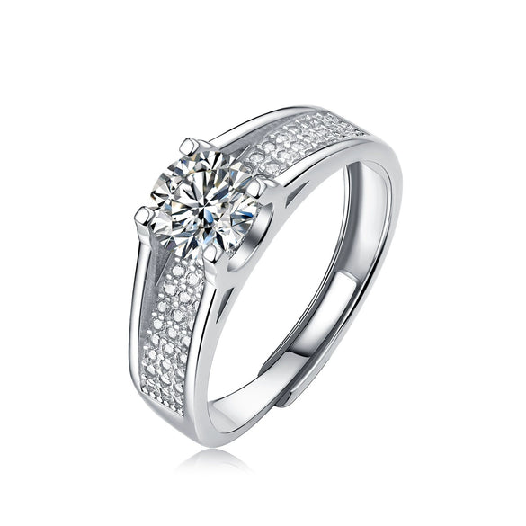 Women's 925 Silver 18K Gold Plated Round Groupset Moissanite Inlay Geometric Sweet Minimalist Ring