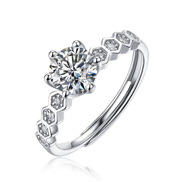 Women's 925 Silver 18K Gold Plated Round Groupset Moissanite Inlay Geometric Sweet Minimalist Ring