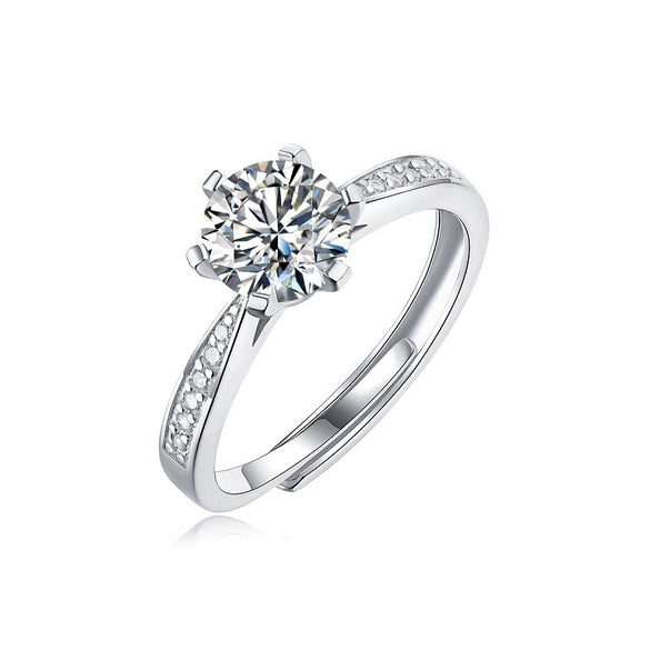 Women's 925 Silver 18K Gold Plated Round Groupset Moissanite Inlay Geometric Sweet Minimalist Ring
