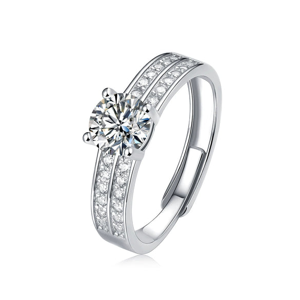 Women's 925 Silver 18K Gold Plated Round Groupset Moissanite Inlay Geometric Sweet Minimalist Ring