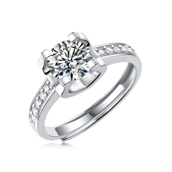 Women's 925 Silver 18K Gold Plated Round Groupset Moissanite Inlay Geometric Sweet Minimalist Ring