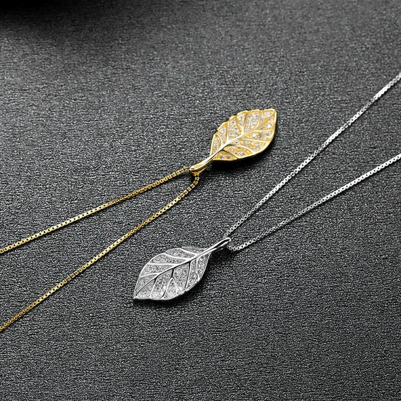 Women's 925 Silver Leaf Pendant Necklace With Box Chain Elegant Light Luxury Floral Style Jewelry