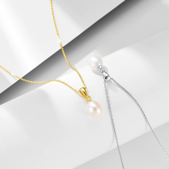 Women's 925 Silver Natural Freshwater Pearl Geometric Style Necklace With Diamond Treatment And Cross Chain