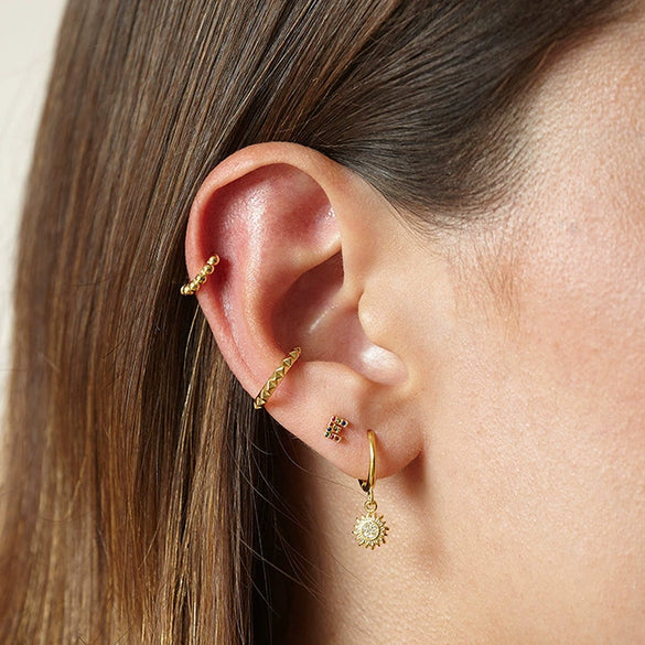 Women's Silver Needle Copper Flower And Geometric Style Earrings