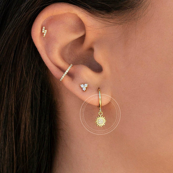 Women's Silver Needle Copper Flower And Geometric Style Earrings