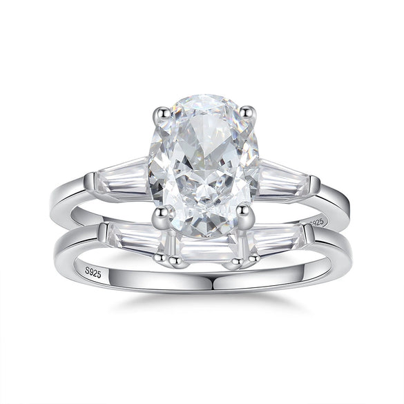 Women's 925 Silver Oval Ice Flower High Carbon Diamond Ring With Geometric And Ushape Design And Electroplating Treatment