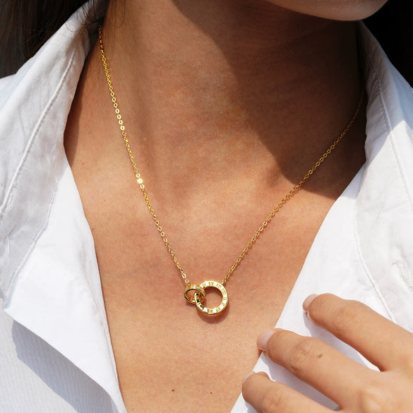 Women's Silver Pendant Necklace With Flower Shape Set With Diamonds And Roman Numeral Pattern Plated With 14K Gold
