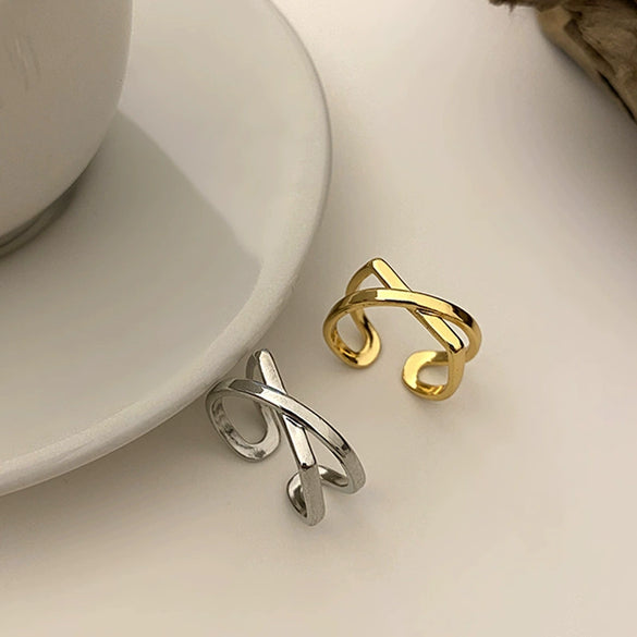 Women's Silver Plated Minimalist Geometric Knot Open Ring Fashion Cross Ring Adjustable Index Finger Ring