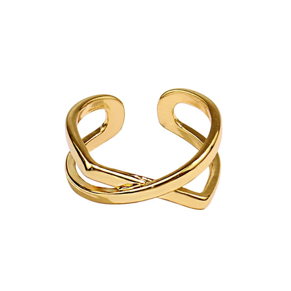 Women's Silver Plated Minimalist Geometric Knot Open Ring Fashion Cross Ring Adjustable Index Finger Ring