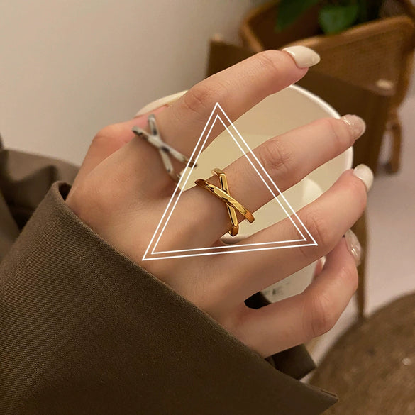 Women's Silver Plated Minimalist Geometric Knot Open Ring Fashion Cross Ring Adjustable Index Finger Ring