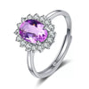 Women's Silver Plated White Copper Flower Open Ring With Synthetic Gemstones And Zircon In Red Blue Yellow And Amethyst Style