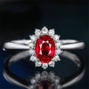Women's Silver Plated White Copper Flower Open Ring With Synthetic Gemstones And Zircon In Red Blue Yellow And Amethyst Style