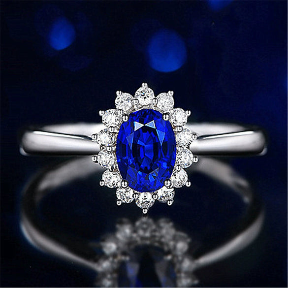 Women's Silver Plated White Copper Flower Open Ring With Synthetic Gemstones And Zircon In Red Blue Yellow And Amethyst Style
