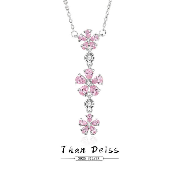Women's 925 Silver Plum Blossom Pendant Necklace With Powder Diamond Geometric Design