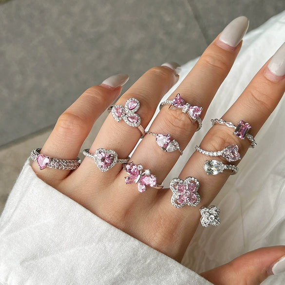 Women's 925 Silver Ring With Light Luxury Style And Geometric Design Powder Zirconium Inlay Electroplated