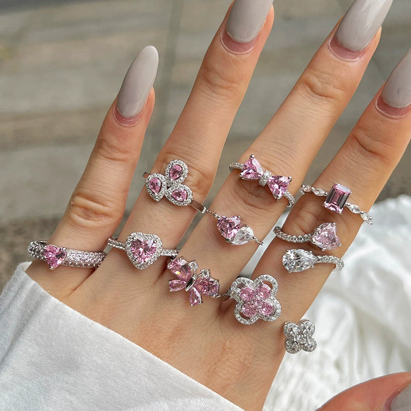Women's 925 Silver Ring With Light Luxury Style And Geometric Design Powder Zirconium Inlay Electroplated