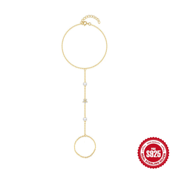Women's Silver 925 Sterling Multilayer Stacked Fivepetal Flower And Pearl Bracelet With Diamondinlaid And Electroplating And Real Gold Plating Geometric Style