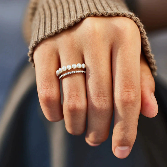 Women's Silver 925 Sterling Silver Geometric Ring With Nail Pearl Zircon Electroplated Jewelry