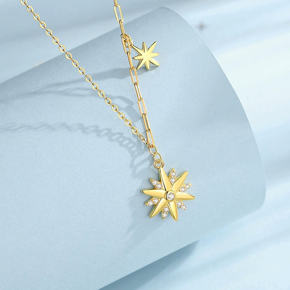 Women's 925 Silver Sunflower Clavicle Chain Jewelry With Geometric Pattern And Electroplating Process
