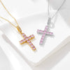 Women's 925 Silver Trendy Allmatch Light Luxury Cross Necklace Set With Pink Zircon And Diamonds