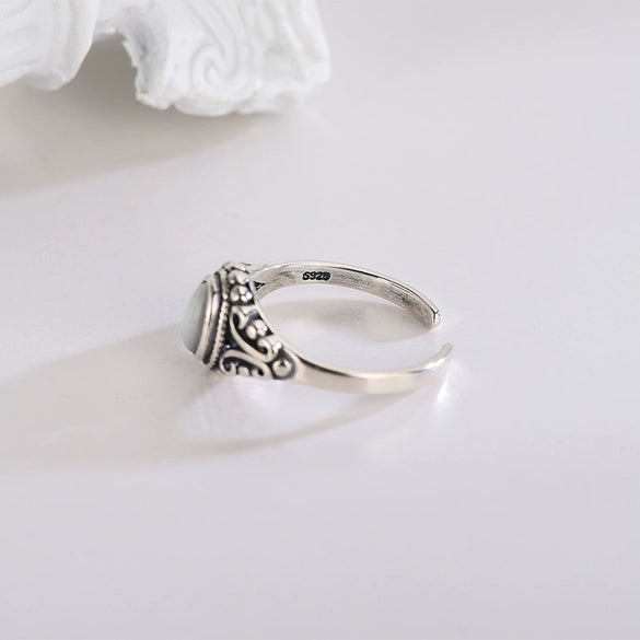 Women's Silver Turquoise And White Shell Geometric Open Ring With Adjustable Fit Punk Style Electroplated Finish